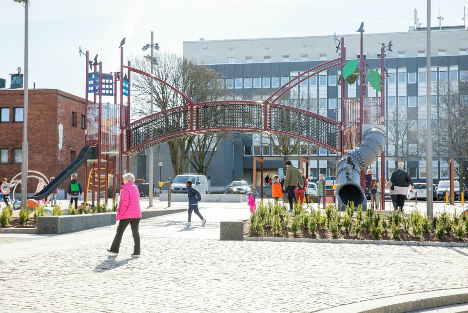 Lekeplassen på Kirketorget blir trukket fram som et eksempel på positiv byutvikling i Moss. Lekeplassen ved Kirketorget