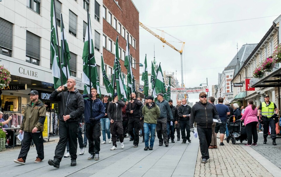 Høyreekstreme marsjerte i Kristiansand lørdag.