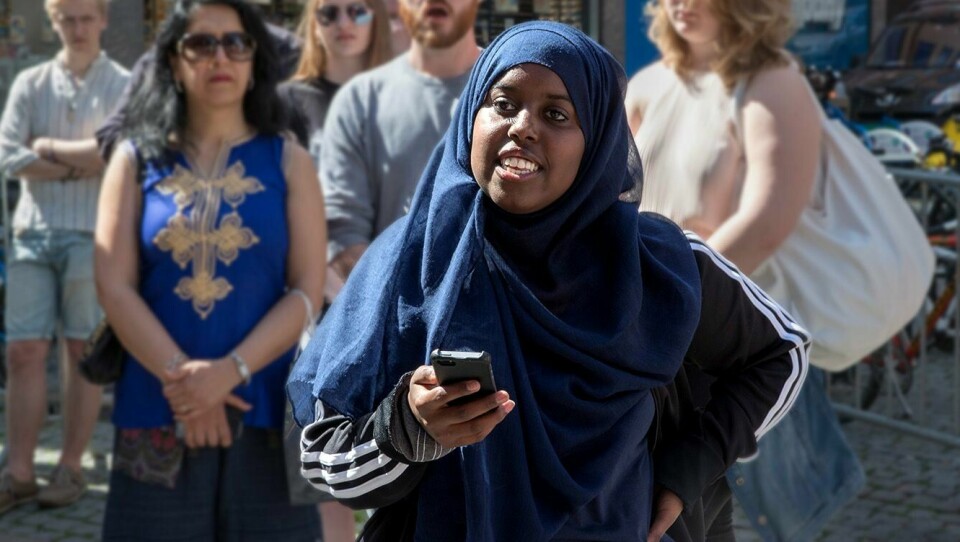 Sumaya Jirde Ali, her fra en demonstrasjon utenfor Eldorado bokhandel i Oslo.
