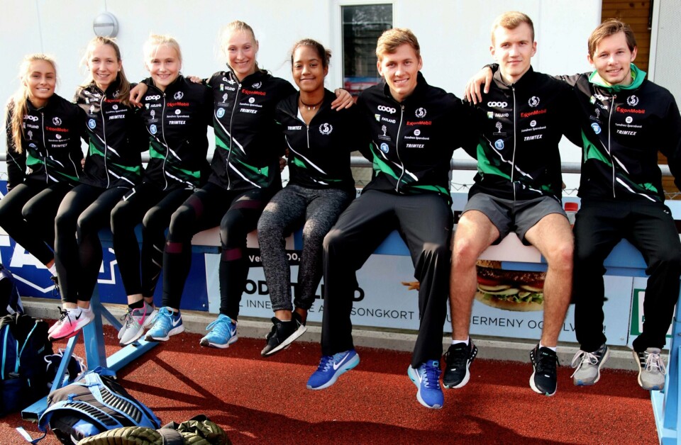 Vilde Aasmo, Astrid Mangen Cederkvist, Liv Storhaug, Agathe Holtan Wathne, Nathalie Ommundsen Johnsen, Joachim Sandberg, Tomasz Siemieniuch og Hans Christian Walker representerer alle Sandnes IL på hjemmebane denne helgen og er klare til å kjempe om edelt metall. Foto: Pål Karstensen