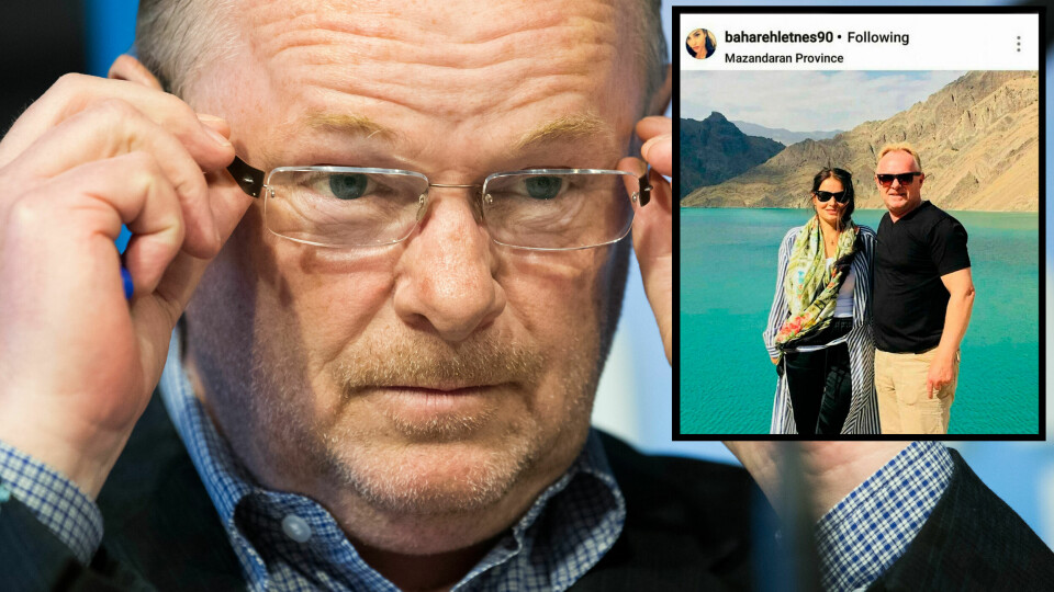 Per Sandberg er i hardt vær etter sin ferie i Iran. Innfelt: Fra Instagramkontoen til Bahareh Letnes. Per Sandberg er i hardt vær etter sin ferie i Iran. Innfelt: Fra Instagramkontoen til Bahareh Letnes.