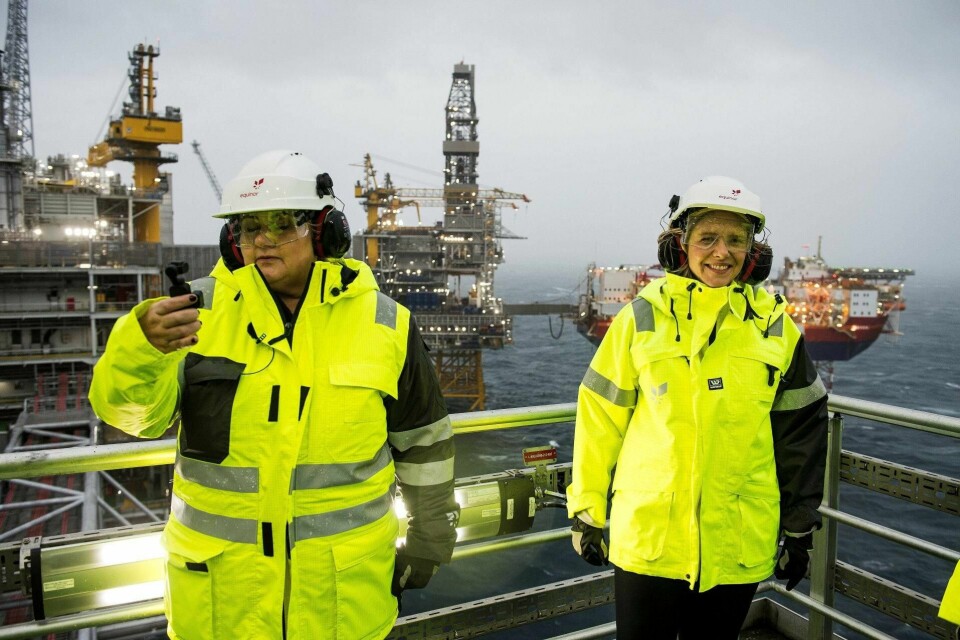 Statsminister Erna Solberg (t.v.) og daværende olje- og energiminister Sylvi Listhaug var til stede under den offisielle åpningen av Johan Sverdrup-feltet i begynnelsen av januar. Foto: Carina Johansen/NTB scanpix