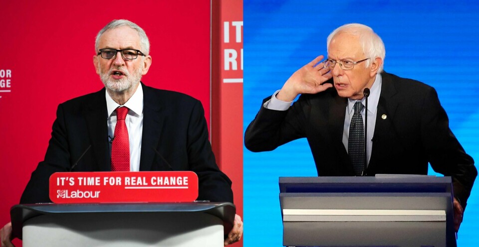 Jeremy Corbyn går snart av som Labour-leder i Storbritannia, mens Bernie Sanders kan bli valgt som Demokratenes presidentkandidat i USA. Begge ligger godt til venstre i sine partier.