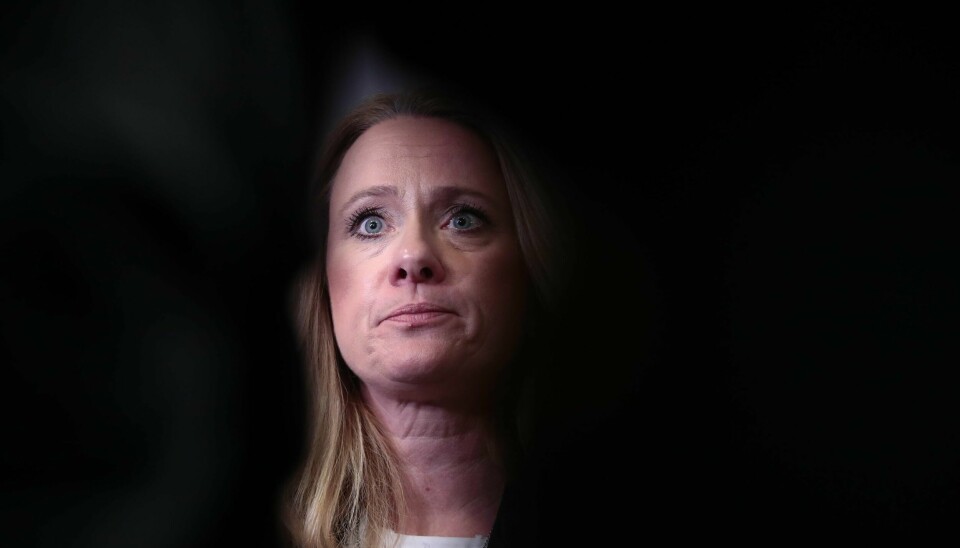 Arbeids- og sosialminister Anniken Hauglie i høringen om trygdeskadalen i Stortingets kontroll- og konstitusjonskomité. Foto: Lise Åserud / NTB scanpix