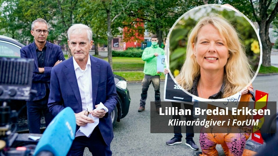 Ap-leder Jonas Gahr Støre møtt av demonstranter fra Greenpeace i det han ankommer folkemøtet på Studentersamfundet i Trondheim under valgkampen. Tiden for subsidiering av oljevirksomheten må være over, og det bør være Norges holdning inn mot COP26, skriver klimarådgiver Lillian Bredal Eriksen i ForUM. Ap-leder Jonas Gahr Støre møtt av demonstranter fra Greenpeace i det han ankommer folkemøtet på Studentersamfundet i Trondheim under valgkampen. Tiden for subsidiering av oljevirksomheten må være over, og det bør være Norges holdning inn mot COP26, skriver klimarådgiver i ForUM i Lillian Bredal Eriksen.