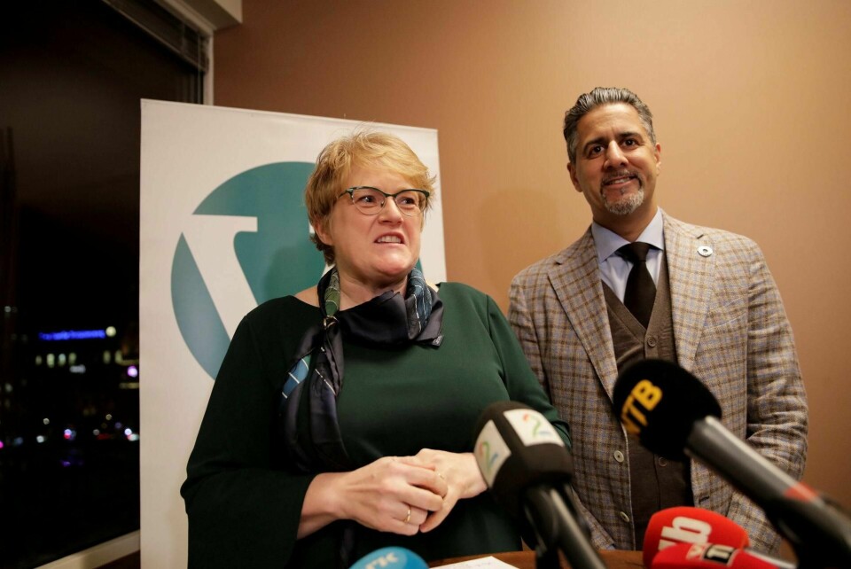 Partileder Trine Skei Grande og nestlederkandidat Abid Raja møtte pressen etter valgkomiteens avsluttende møte torsdag kveld. Foto: Vidar Ruud/NTB scanpix