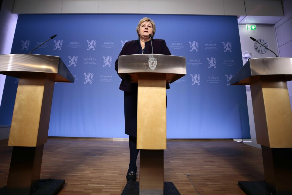 Statsminister Erna Solberg på pressekonferanse torsdag.