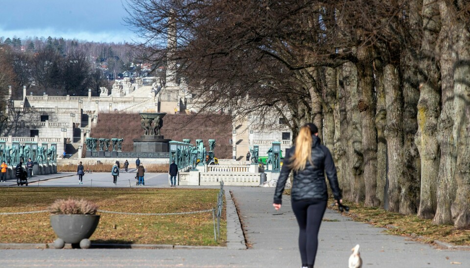 Oslo 20200317. Vanligvis kryr det av turister og andre i Vigelandsanlegget . Nå er det nesten ingen mennesker å se.Foto: Terje Pedersen / NTB scanpix