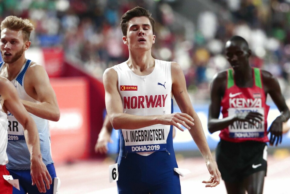 Jakob Ingebrigtsen etter 1500 meter, finale, herrer under VM i friidrett 2019 i Doha i Qatar i Khalifa International Stadium. Foto: Lise Åserud / NTB scanpix