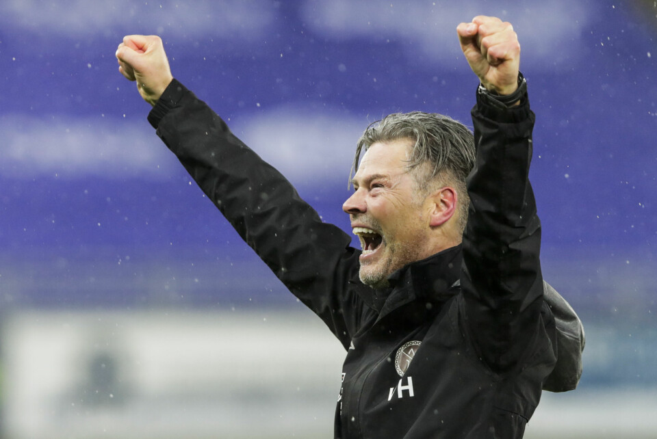 Mjøndalen-trener Vegard Hansen etter kvalifiseringskampen til Eliteserien i fotball. Nå ivrer han etter å få spillerne i gang med kontakttrening etter koronautbruddet.