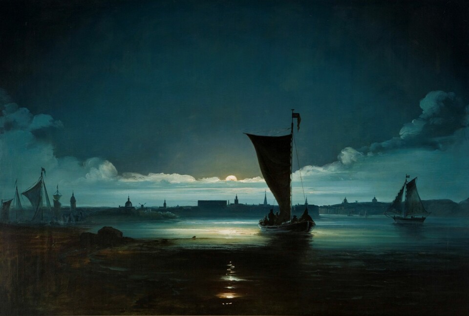 Stockholm i måneskinn, ca 1840. Utlånt fra The Gundersen Collection. Peder Balke, Vestfossen Kunstlaboratorium. Verket er utlånt fra The Gundersen Collection, Oslo.
