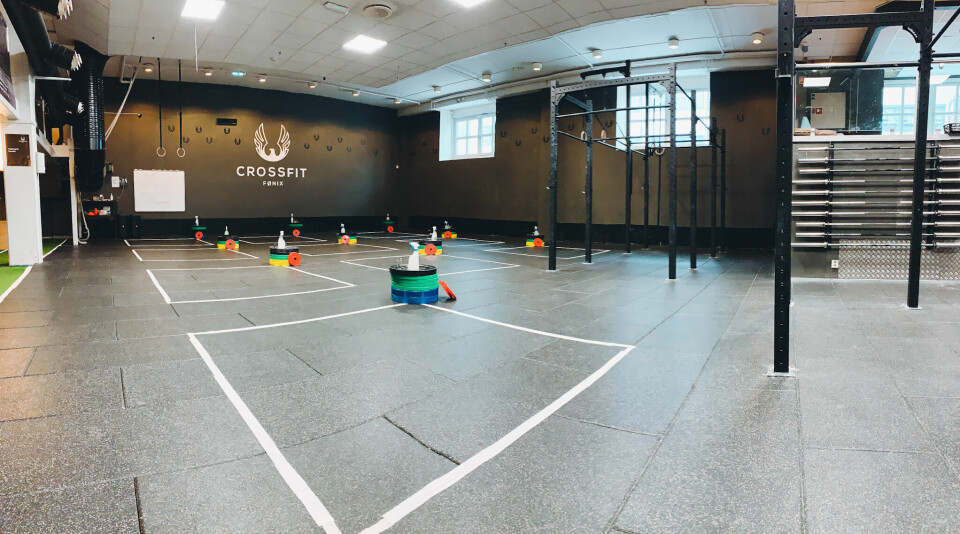 Crossfit Fønix sine lokaler med oppmerkede soner. Crossfit Fønix