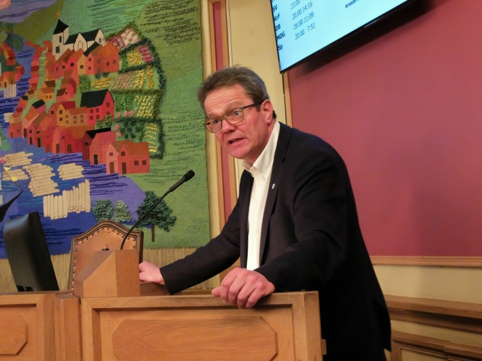 Ulf Erik Knudsen (Frp) mener at når for tiden blir alle krenket av alt. Ulf Erik Knudsen (Frp) i bystyret i 2018.