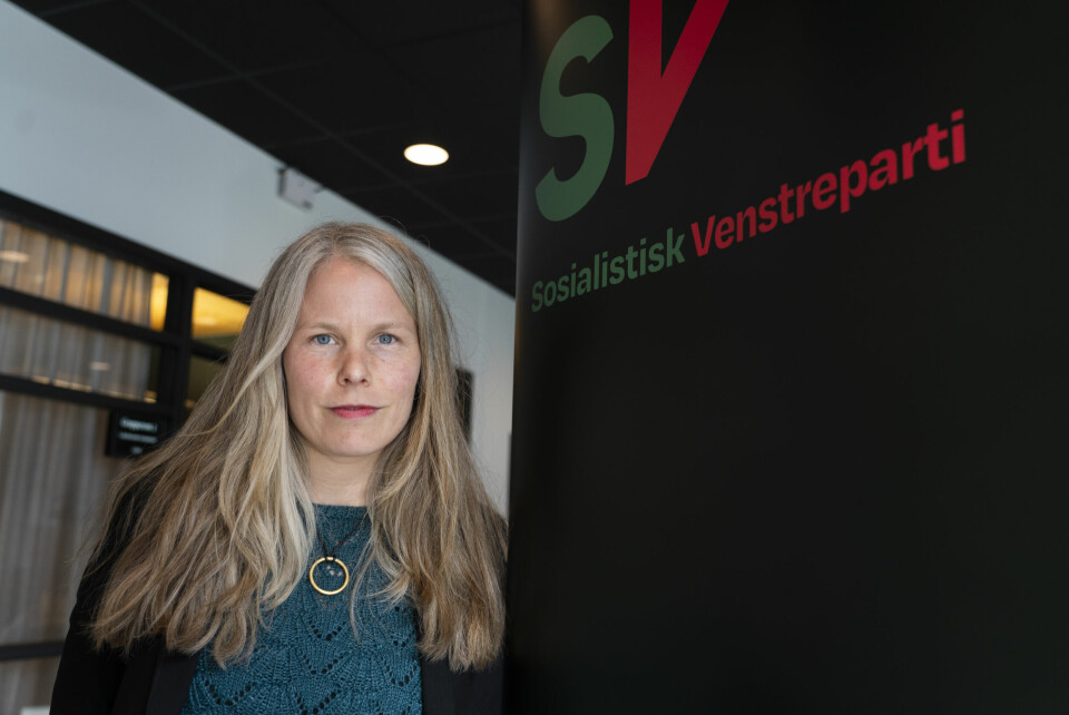 – Det store flertallet av kvinnfolk og arbeidsfolk er ikke flasket opp på troen på egen fortreffelighet, sier Kirsti Bergstø (SV) Nestleder Kirsti Bergstø under landsmøtet til SV på Hamar fredag.Foto: Terje Pedersen / NTB