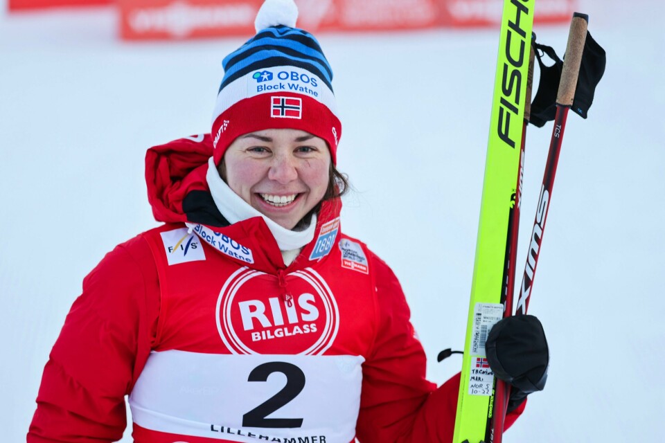 Mari Leinan Lund gikk inn til en svært overraskende triumf da verdenscupleder Gyda Westvold Hansen fikk det tøft i kombinertkonkurransen i Oberstdorf. Mari Leinan Lund vant lørdagens kombinertkonkurranse i Oberstdorf. Foto: Geir Olsen / NTB