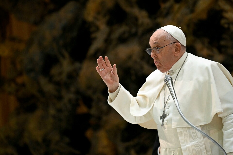 Pave Frans under onsdagens preken i Vatikanet, hvor han blant annet snakket om sex og begjær. FILE PHOTO: Pope Francis holds a weekly general audience at the Vatican, January 17, 2024. Vatican Media/Handout via REUTERS ATTENTION EDITORS - THIS IMAGE WAS PROVIDED BY A THIRD PARTY./File Photo