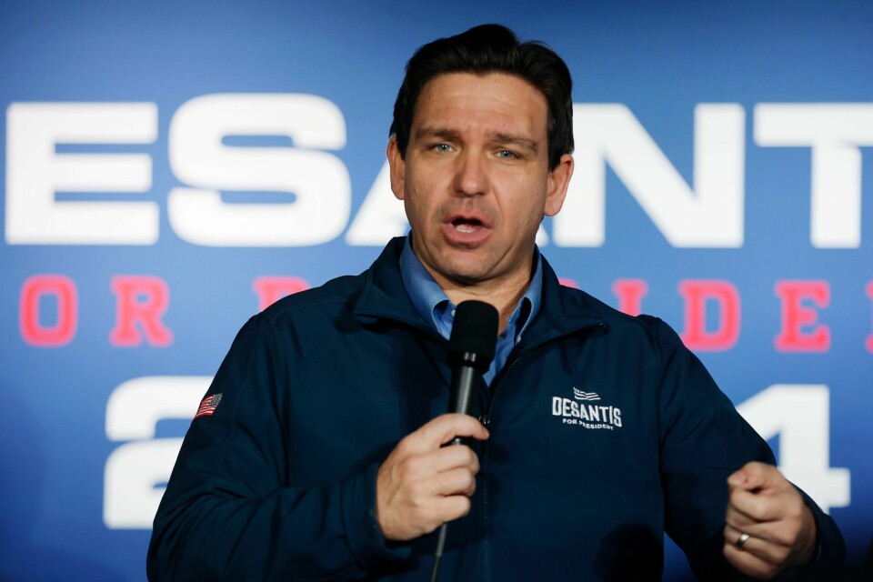Florida-guvernør Ron DeSantis på et valgkamparrangement i Hampton i New Hampshire tidligere denne uka.