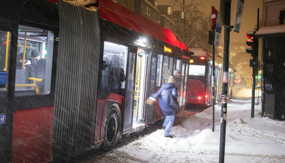 Oslo sentrum onsdag morgen, da bussene fortsatt gikk. Oslo sentrum onsdag morgen, da bussene fortsatt gikk.