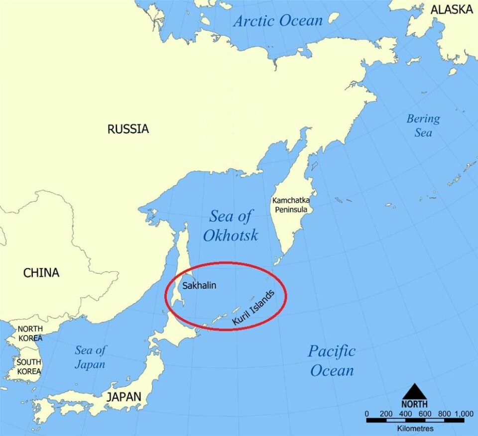 Oversiktskart som viser Kurilene og øya Sakhalin mellom Russland og Japan. Oversiktskart som viser Kurilene og øya Sakharin mellom Russland og Japan.