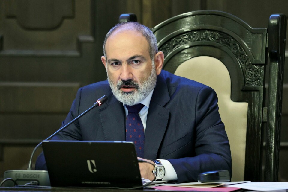 Armenias statsminister Nikol Pasjinjan. Armenias statsminister Nikol Pasjinjan under et tidligere regjeringsmøte i Jerevan. Foto: Tigran Mehrabyan / PAN Photo via AP / NTB
