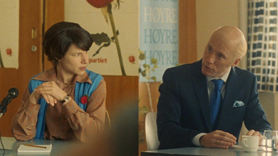 Kathrine Thorborg Johansen i rollen som Gro Harlem Brundtland og Thorbjørn Harr i rollen som Kåre Willoch. Kathrine Thorborg Johansen i rollen som Gro Harlem Brundtland og Thorbjørn Harr i rollen som Kåre Willoch.