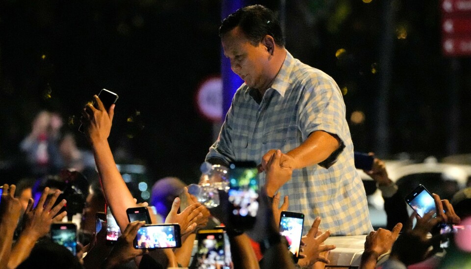 Forsvarsminister og presidentkandidat Prabowo Subianto ble møtt av tilhengere i Jakarta onsdag. Forsvarsminister og presidentkandidat Prabowo Subianto ble møtt av tilhengere i Jakarta onsdag. Foto: Vincent Thian / AP / NTB