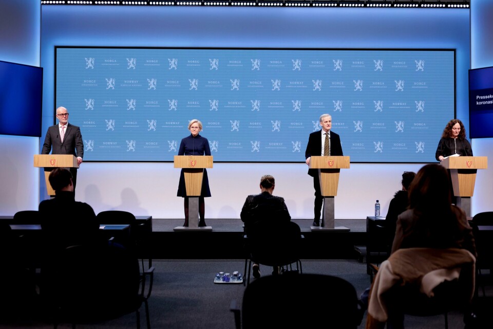 Under lørdagens pressekonferanse ble det tatt store steg mot en mer normal hverdag, for de aller fleste. Under lørdagens pressekonferanse ble det tatt store steg mot en mer normal hverdag, for de aller fleste. Foto: Beate Oma Dahle / NTB