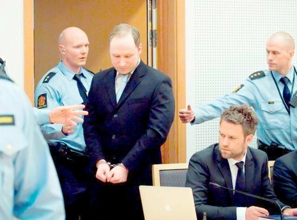 De fem meddommerne til rettssaken mot Anders Behring Breivik er nå trukket ut. Her er den terrortiltalte under fengslingsmøtet i februar. FOTO: HEIKO JUNGE, SCANPIX