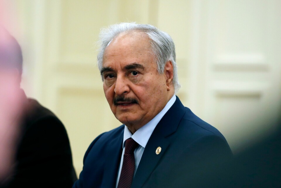 Libyan Gen. Khalifa Hifter joins a meeting with the Greek Foreign Minister Nikos Dendias and other officials in Athens, Friday, Jan. 17, 2020. The commander of anti-government forces in war-torn Libya has begun meetings in Athens in a bid to counter Turkey's support for his opponents. (AP Photo/Thanassis Stavrakis) Libyan Gen. Khalifa Hifter joins a meeting with the Greek Foreign Minister Nikos Dendias and other officials in Athens, Friday, Jan. 17, 2020. The commander of anti-government forces in war-torn Libya has begun meetings in Athens in a bid to counter Turkey's support for his opponents. (AP Photo/Thanassis Stavrakis)