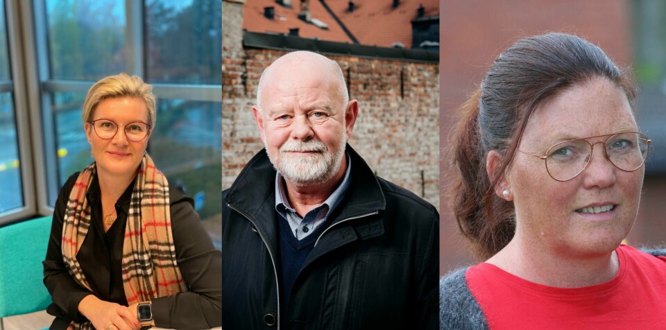 Nestleder i Skolelederforbundet, Anne-Merete Mærli Hellebø (venstre), Nestleder i Utdanningsforbundet, Terje Skyvulstad (midten), og forbundssekretær i Skolenes landsforbund, Lene Merete Bakkedal (høyre). Nestleder i Skolelederforbundet, Anne-Merete Mærli Hellebø (venstre), Nestleder i Utdanningsforbundet, Terje Skyvulstad (midten), og forbundssekretær i Skolenes landsforbund, Lene Merete Bakkedal (høyre).