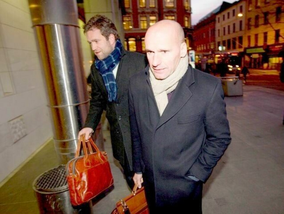 Breivik-forsvarerne advokat Geir Lippestad og advokat Odd Ivar Grøn (bak). FOTO: GORM KALLESTAD, SCANPIX