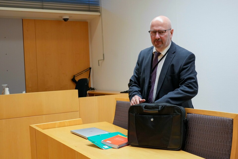 Thomas Blom under fengslingsmøte for person mistenkt for spionasje for Kina. Bildet viser PSTs politiadvokat Thomas Blom under fengslingsmøte for mannen som er mistenkt for spionasje for Kina.