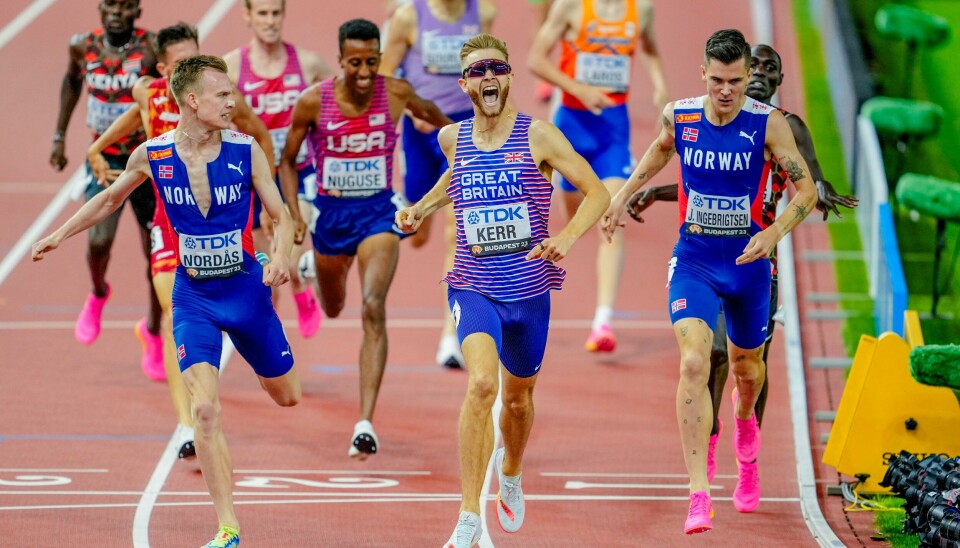 Josh Kerr, Jakob Ingebrigtsen og Narve Gilje Nordås tok henholdsvis gull, sølv og bronse på 1500 meter under VM i 2023. Josh Kerr, Jakob Ingebrigtsen og Narve Gilje Nordås tok henholdsvis gull, sølv og bronse på 1500 meter under VM i 2023. Foto: Beate Oma Dahle / NTB