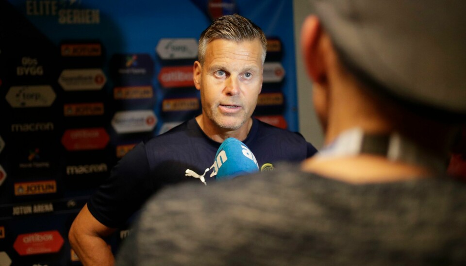 Bodø/Glimts trener Kjetil Knutsen i mixed zone etter eliteseriekampen i fotball mellom Sandefjord og Bodø/Glimt på Jotun Arena. Bodø/Glimts trener Kjetil Knutsen i intervjusonen etter lørdagens tap for Sandefjord. Foto: Christoffer Andersen / NTB