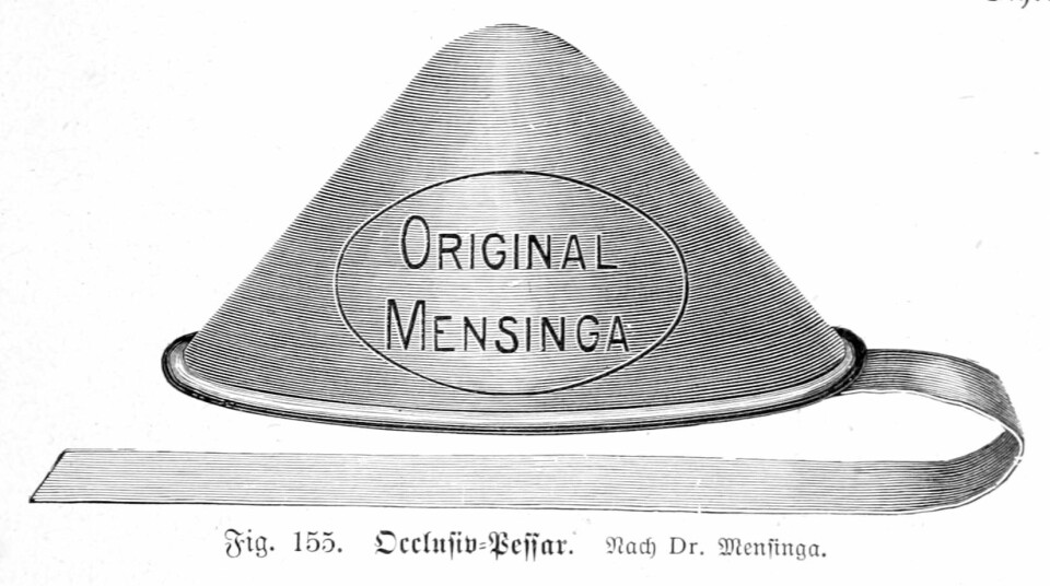 Mensinga-pessar fra 1911. Tegning i sort og hvitt.