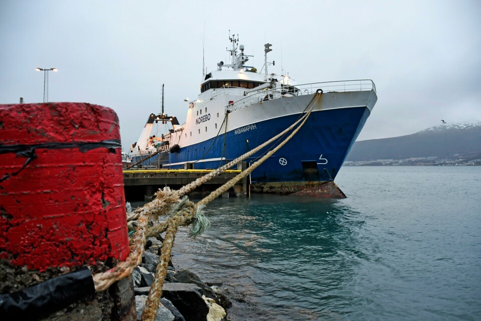 Russiske trålere får fiske i Norges økonomiske sone, men representanter for russisk fiskerinæring får ikke visum for å delta på en fiskerikonferanse i Vardø. Her ligger russiske tråleren Aquamarine ved kai i Tromsø. Russiske trålere får fiske i Norges økonomiske sone, men representanter for russisk fiskerinæring får ikke visum for å delta på en fiskerikonferanse i Vardø. Her ligger russiske tråleren Aquamarine ved kai i Tromsø. Foto: Rune Stoltz Bertinussen / NTB
