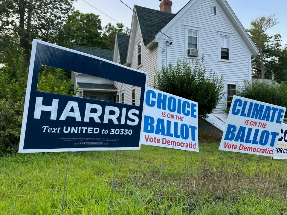 En Demokrat-velger har klippet ut «Biden» fra en valgkamp-plakat i hagen sin En Demokrat-velger har klippet ut «Biden» fra en valgkamp-plakat i hagen sin. Foto: Holly Ramer / AP / NTB