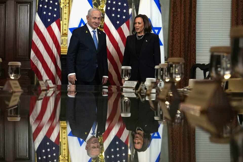 Statsminister Benjamin Netanyahu og visepresident Kamala Harris i Det hvite hus torsdag. Statsminister Benjamin Netanyahu og visepresident Kamala Harris i Det hvite hus torsdag. Foto: Julia Nikhinson / AP / NTB