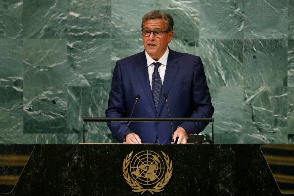Morokkos statsminister, Aziz Akhannouch, under en tale til til FN i 2022. Hetebølgen har har ført til stor uro i Marokko. Morokkos statsminister, Aziz Akhannouch, under en tale til til FN i 2022. Hetebølgen har har ført til stor uro i Marokko.