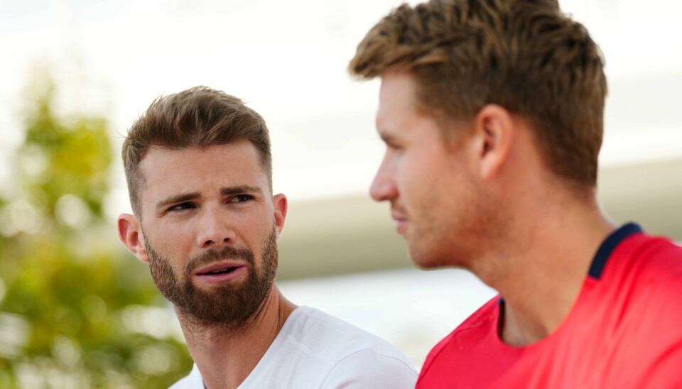 Sandvolleyballduoen Anders Mol (til venstre) og Christian Sørum under et mediemøte i Olympic Village før Sommer OL i Paris 2024. Sandvolleyballduoen Anders Mol (til venstre) og Christian Sørum under et mediemøte i Olympic Village før Sommer OL i Paris 2024.Foto: Fredrik Varfjell / NTB