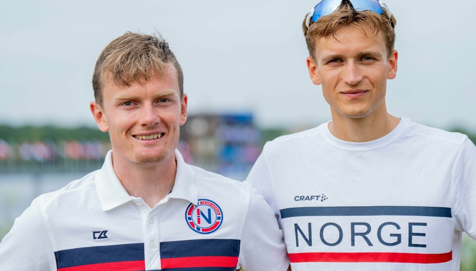 Ask Jarl Tjøm og Lars Martin Benske under et mediemøte før OL. Ask Jarl Tjøm og Lars Martin Benske under et mediemøte for roing tidligere denne uken. Foto: Fredrik Varfjell / NTB
