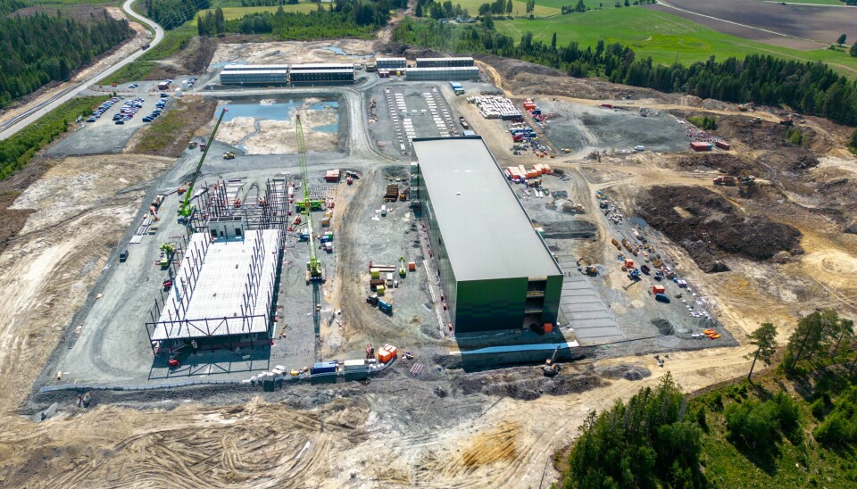 Bilde fra byggingen av Green Mountains datasenteranlegg i Heggvin Næringspark i Hamar og Løten kommuner. Bilde fra byggingen av Green Mountains datasenteranlegg i Heggvin Næringspark i Hamar og Løten kommuner. Foto: Cornelius Poppe / NTB