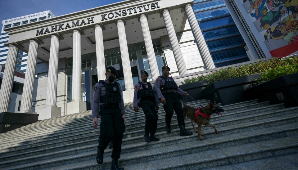 Indonesisk politi i hovedstaden Jakarta. Indonesisk politi i hovedstaden Jakarta.