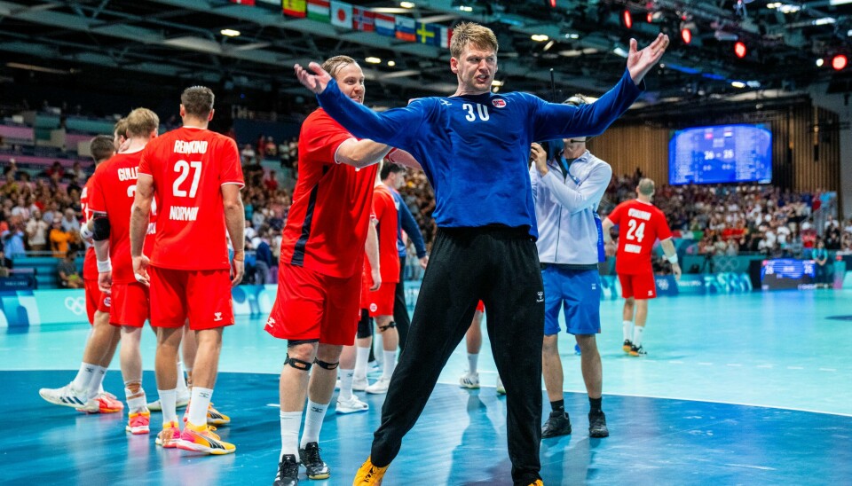 Norges Sander Sagosen og Torbjørn Bergerud jubler etter seieren over Ungarn Norges Sander Sagosen og Torbjørn Bergerud jubler etter seieren over Ungarn