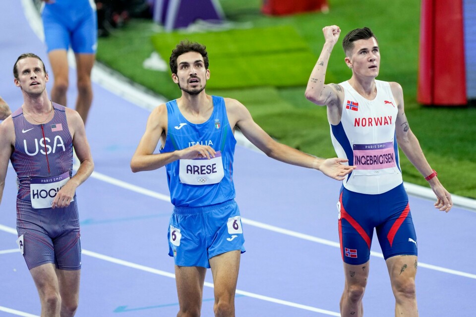 Jakob Asserson Ingebrigtsen konkurrerer i semifinale 1500m menn friidrett på Stade de France under sommer OL i Paris 2024. Jakob Asserson Ingebrigtsen vant sitt semifinaleheat på 1500 meter foran Josh Kerr. Foto: Fredrik Varfjell / NTB