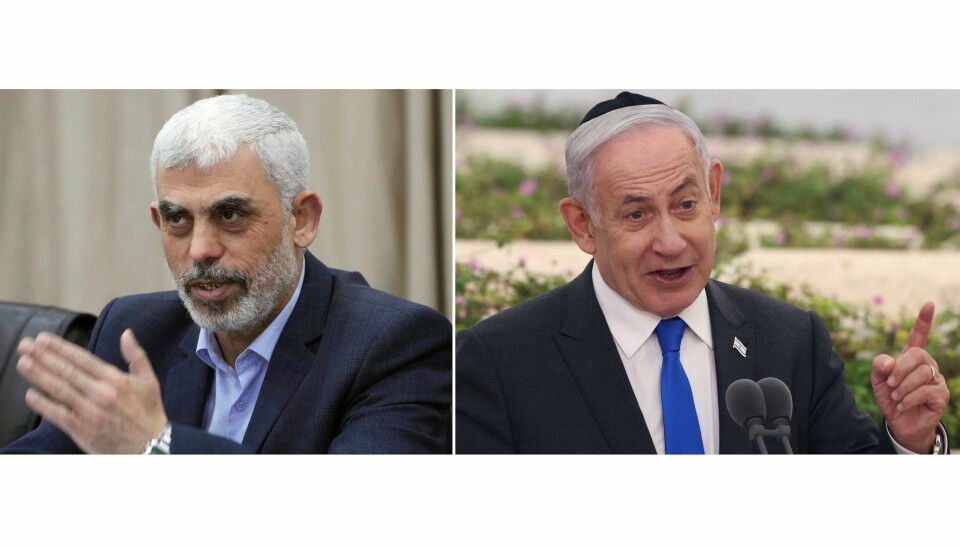 Hamas' Gaza-leder Yahya Sinwar (til venstre) er forfremmet til bevegelsens øverste politiske leder etter drapet på Ismail Haniyeh, som Israel antas å stå bak. Statsminister Benjamin Netanyahu (til høyre) har gått langt i å bekrefte at Israel sto bak drapene på de to lederne. Arkivfoto. Sjefaktor ved Den internasjonale straffedomstolen (ICC), Karim Khan, har bedt om at det utstedes arrestordre både på Hamas-bevegelsens politiske leder i Gaza, Yahya Sinwar (t.v.) og Israels statsminister Benjamin Netanyahu (t.h.). Begge anklages for forbrytelser mot menneskeheten. Foto: AP / NTB