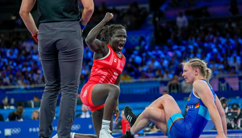 Grace Bullen knuste Luisa Niemesch fra Tyskland i kvartfinalen i bryting på Champ de Mars Arena under OL i Paris 2024. Grace Bullen er klar for OL-semifinale. Foto: Fredrik Varfjell / NTB