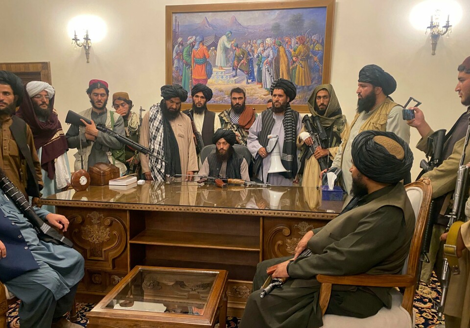 Taliban tok kontrollen over landet for tre år siden. Her har talibansoldater inntatt presidentpalasset i Kabul etter at tidligere president Ashraf Ghani hadde flyktet. Arkivfoto. Taliban tok kontrollen over landet for tre år siden. Her har talibansoldater inntatt presidentpalasset i Kabul etter at tidligere president Ashraf Ghani hadde flyktet. Arkivfoto: Zabi Karimi / AP / NTB