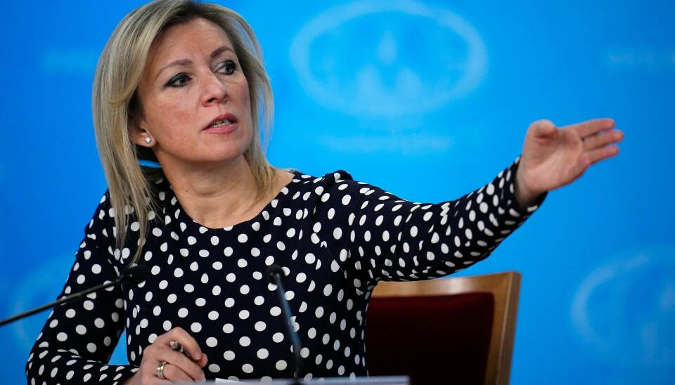 Maria Zakharova, talsperson for det russiske utenriksdepartementet. Her fra januar 2024. Maria Zakharova, talsperson for det russiske utenriksdepartementet. Her fra januar 2024.