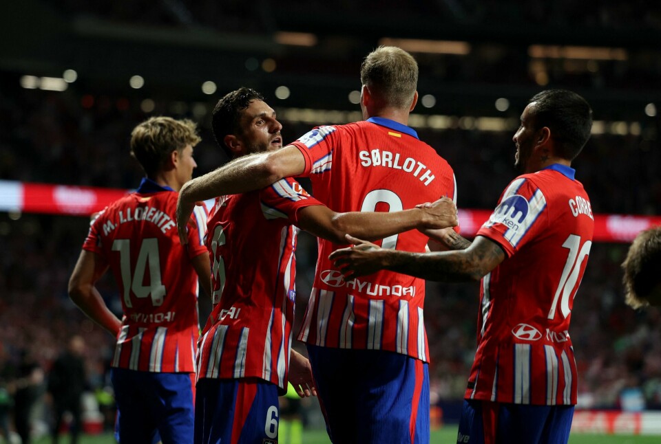 Alexander Sørloth kom ikke selv på scoringslista, men feirer her målet til Koke i seieren over Girona Alexander Sørloth kom ikke selv på scoringslista, men feirer her målet til Koke i seieren over Girona